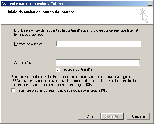 Datos para iniciar sesión en el servidor de correo